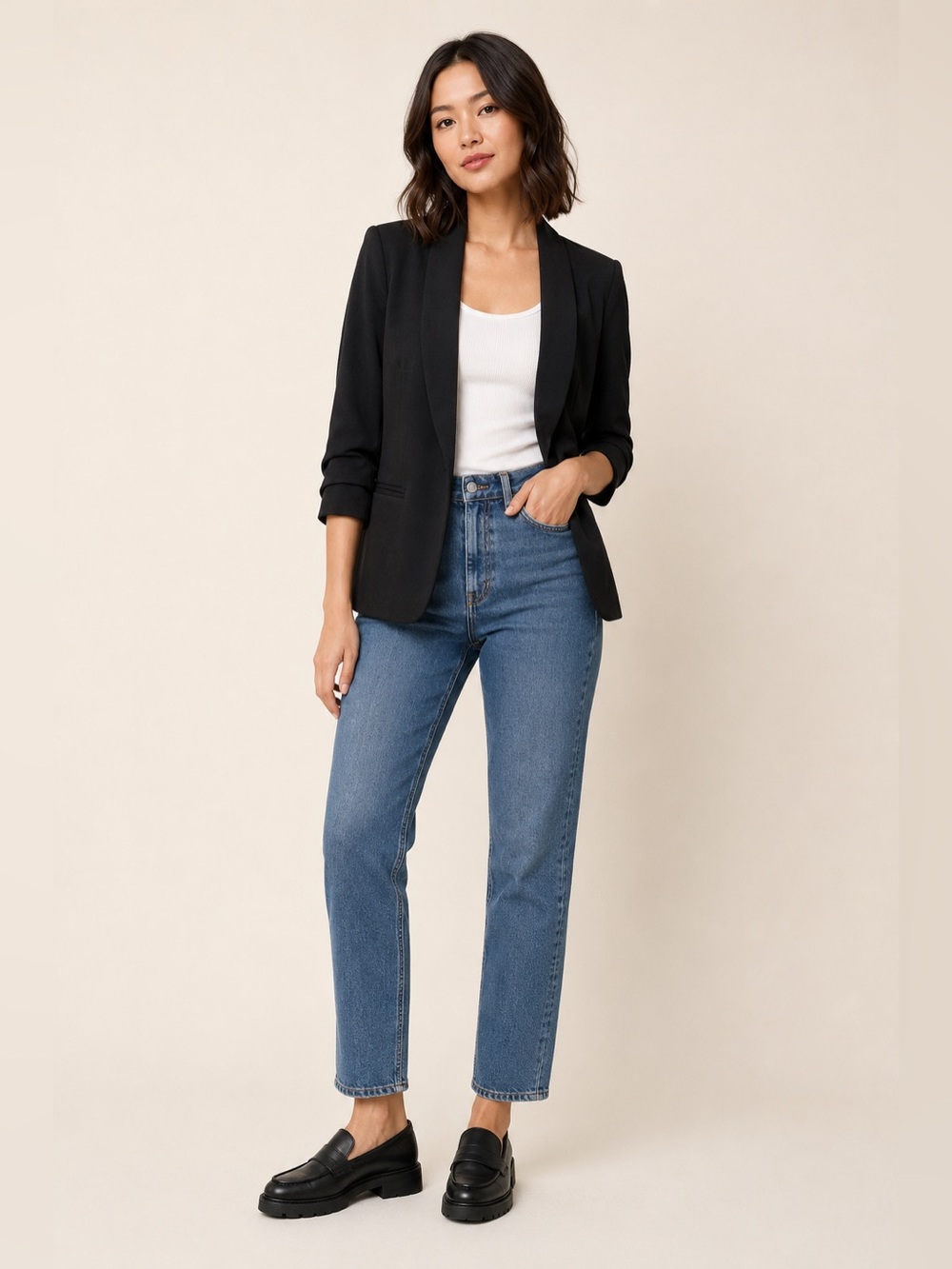 Bar III | Women's Shawl Collar Open-Front Blazer Black| Medium 3/4 Sleeve NWT